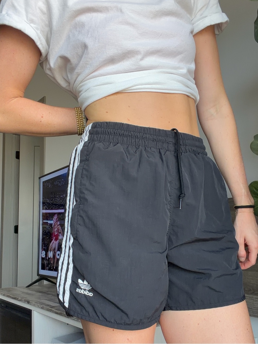 adidas Black Athletic Track Shorts with White Three-Stripes